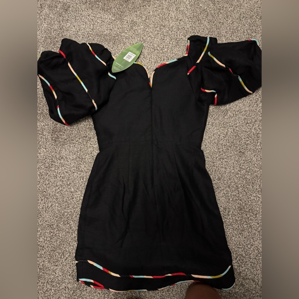 NWT FARM Rio Black Colored Stripes Mini Dress - Picture 4 of 6